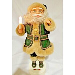 Vtg Santa Claus 18" Musical & Lighted Christmas Santa Figure Green Velvet Suit
